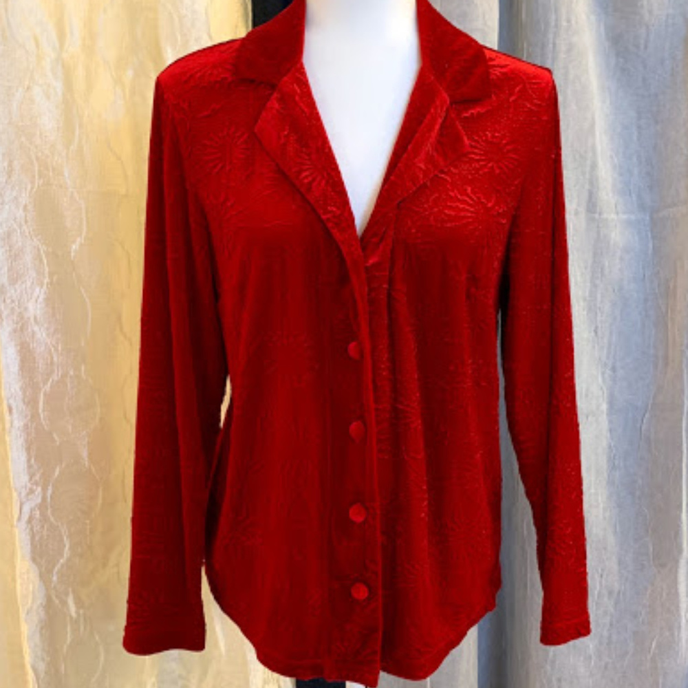 Red Sun Pattern Button Down Blouse - image 1